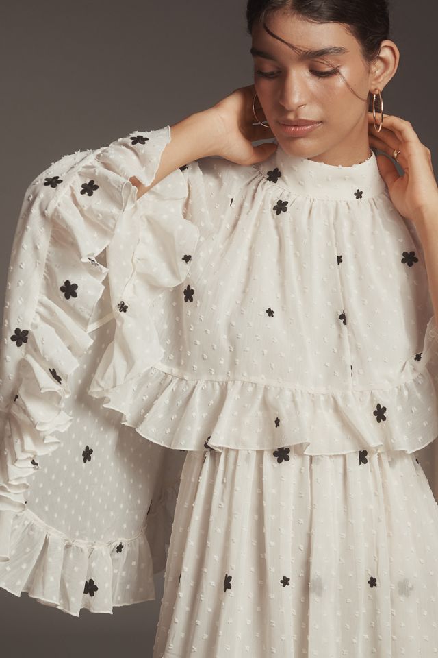 Mare Mare Embroidered Chiffon Cape Swing Mini Dress #3