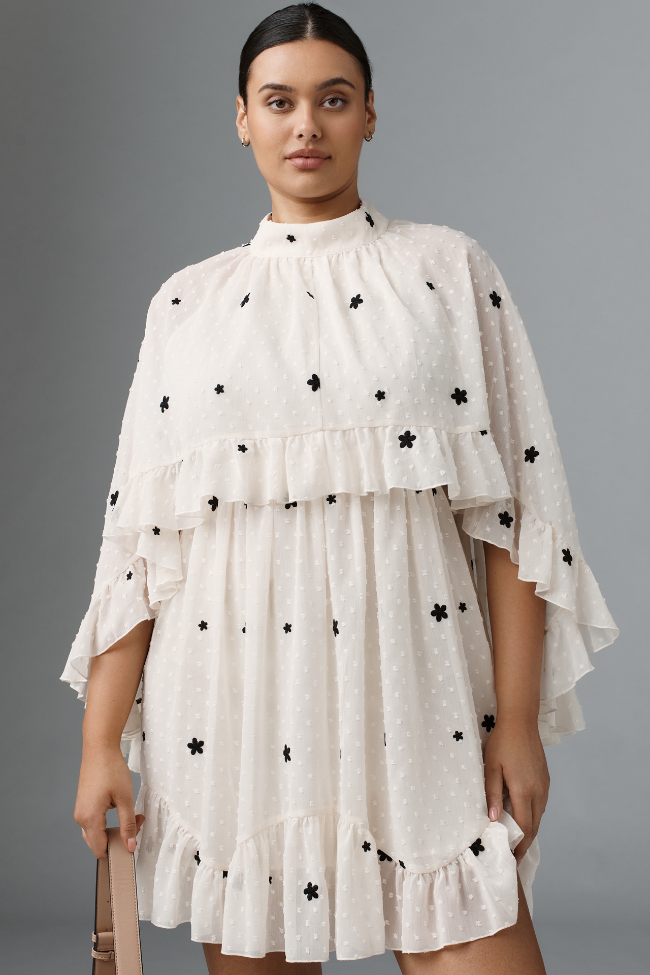 Mare Embroidered Chiffon Cape Swing Mini Dress