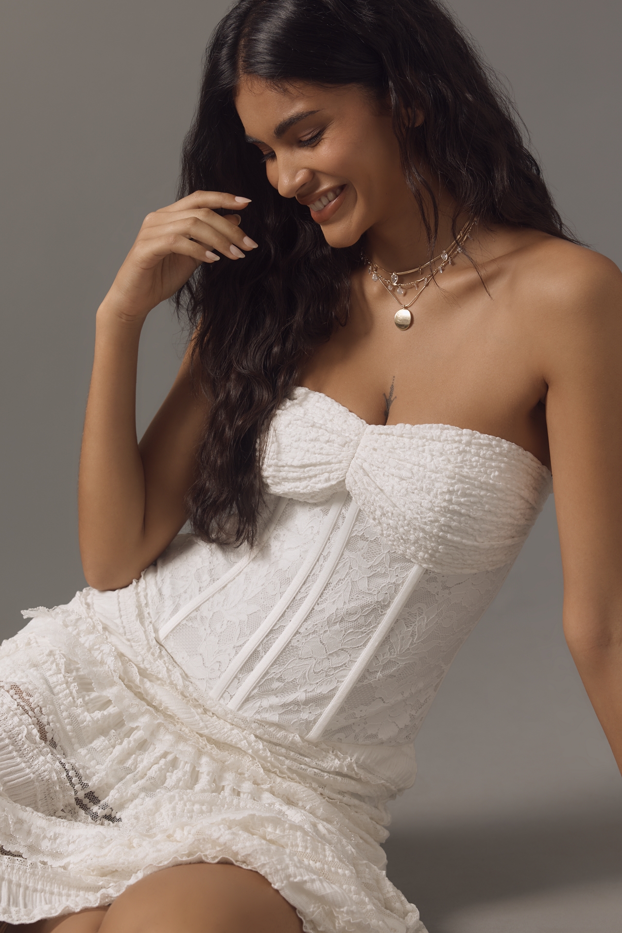 Mare Strapless Corset Asymmetric Midi Dress