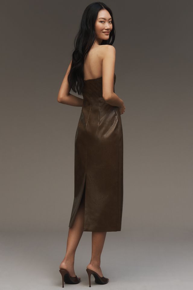 Mare Mare Faux-Leather Strapless Slim Midi Dress
