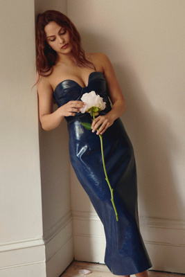 Mare Mare Faux-leather Strapless Slim Midi Dress In Blue