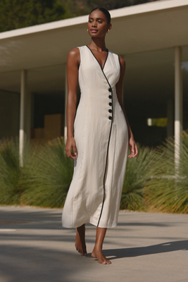 Mare Mare Sleeveless Linen Blend Wrap Midi Dress In White