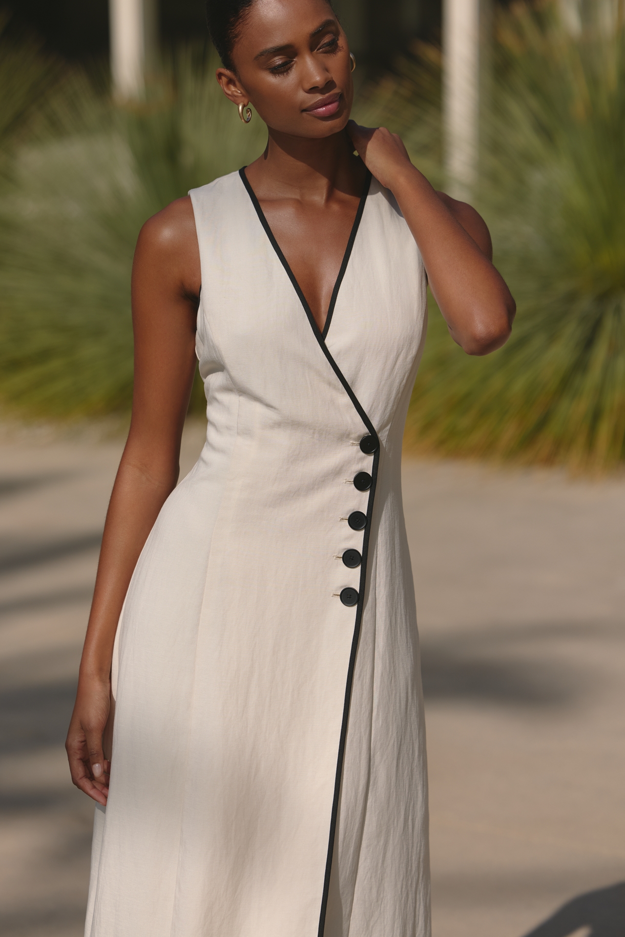 Mare Sleeveless Linen Blend Wrap Midi Dress