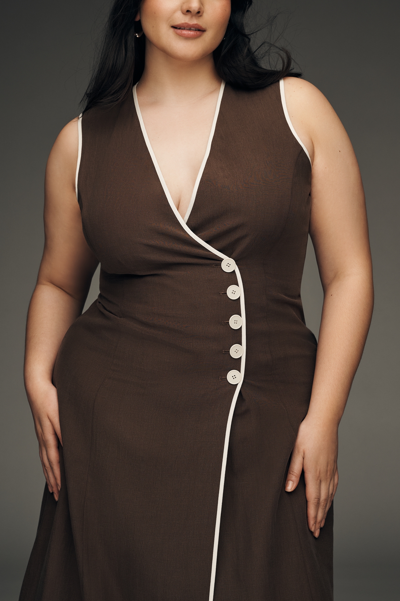 Mare Sleeveless Linen Blend Wrap Midi Dress