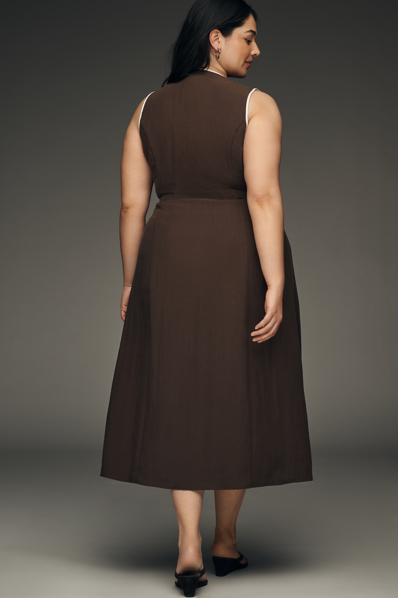 Mare Sleeveless Linen Blend Wrap Midi Dress