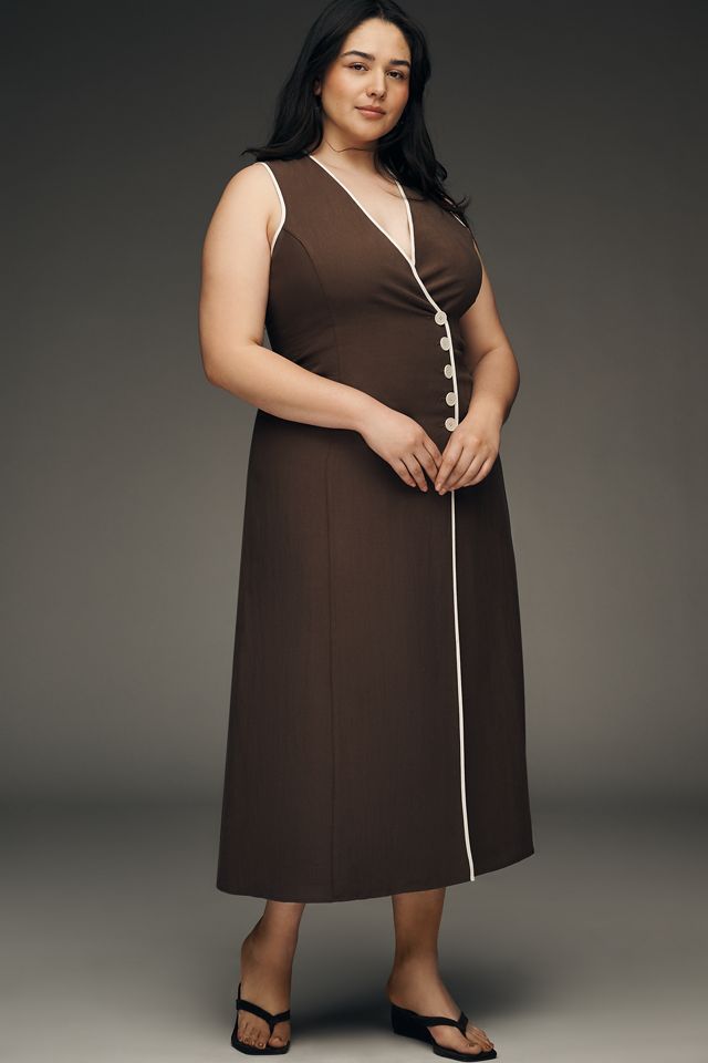 Mare Mare Linen Asymmetric Button Midi Dress