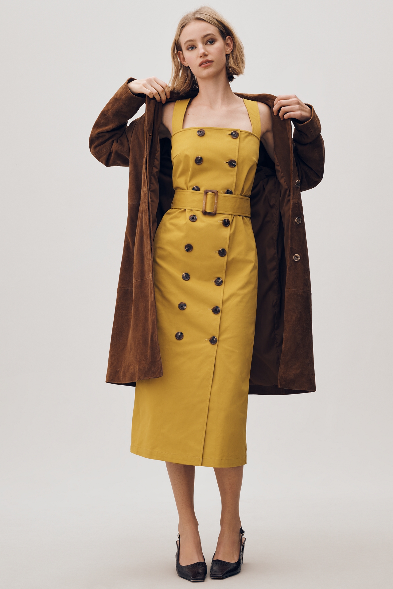 Mare Belted Utility Midi Trench Dress