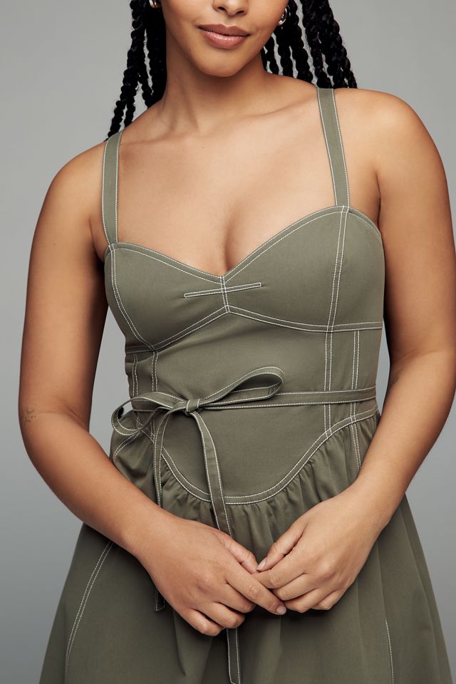knee length dresses for ladies Moon River Tide Lines Strapless Ruched Midi Dress | Wild Dove Boutique main image 0