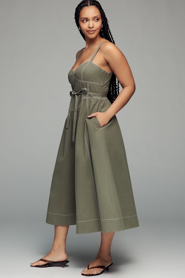 chinese dress ladies Annet Linen Blend Midi Dress-Navy main image 1