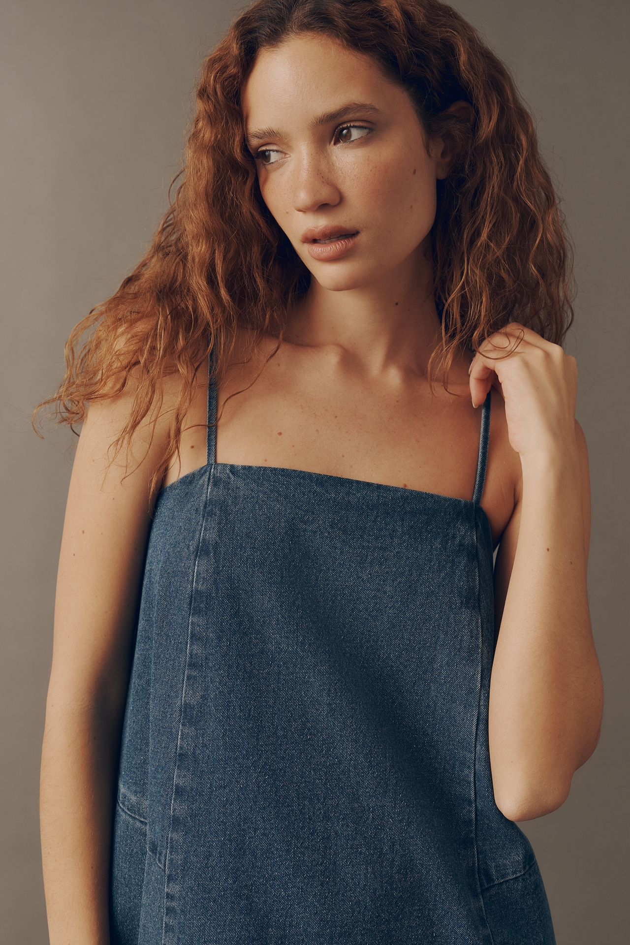 Mare Cotton Denim Square-Neck Mini Dress