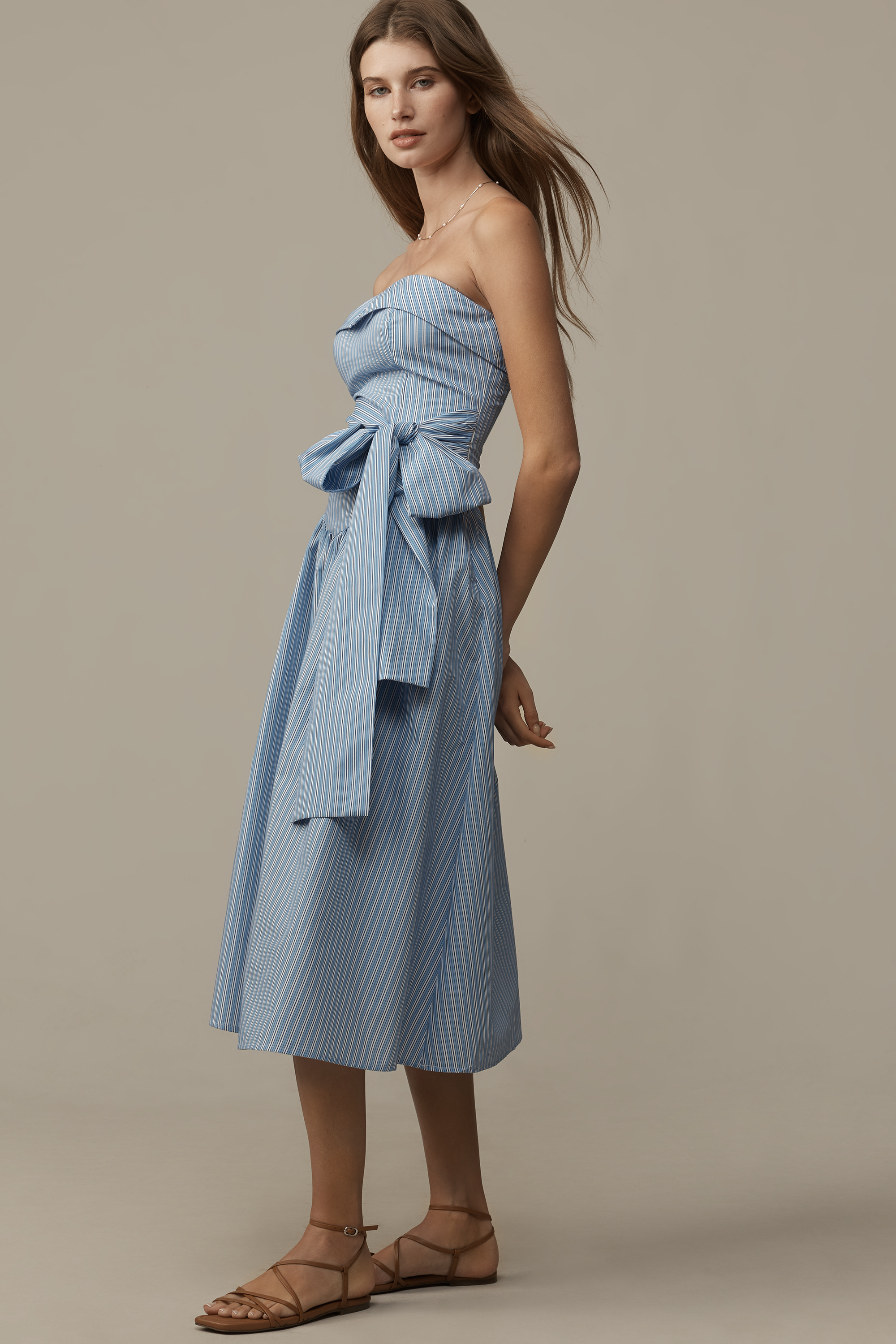 Strapless Shirting Midi Dress — Image 5