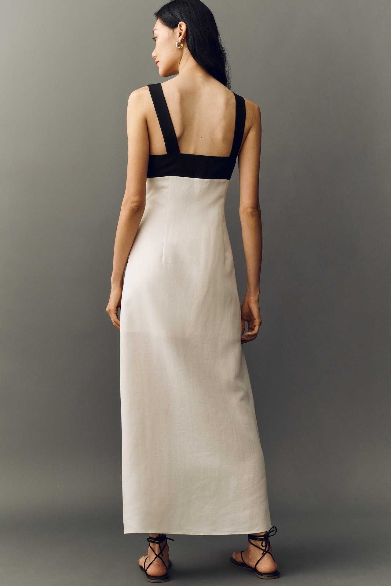 Mare Linen V-Neck Button-Front Maxi Dress