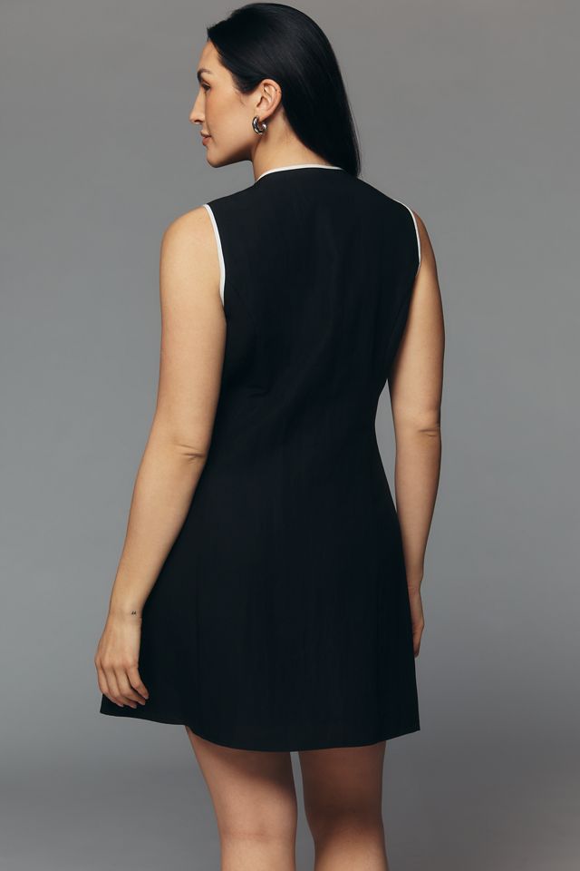 Linen Asymmetric Button Mini Dress by Mare Mare in Black, Size: XXS Petite at Anthropologie