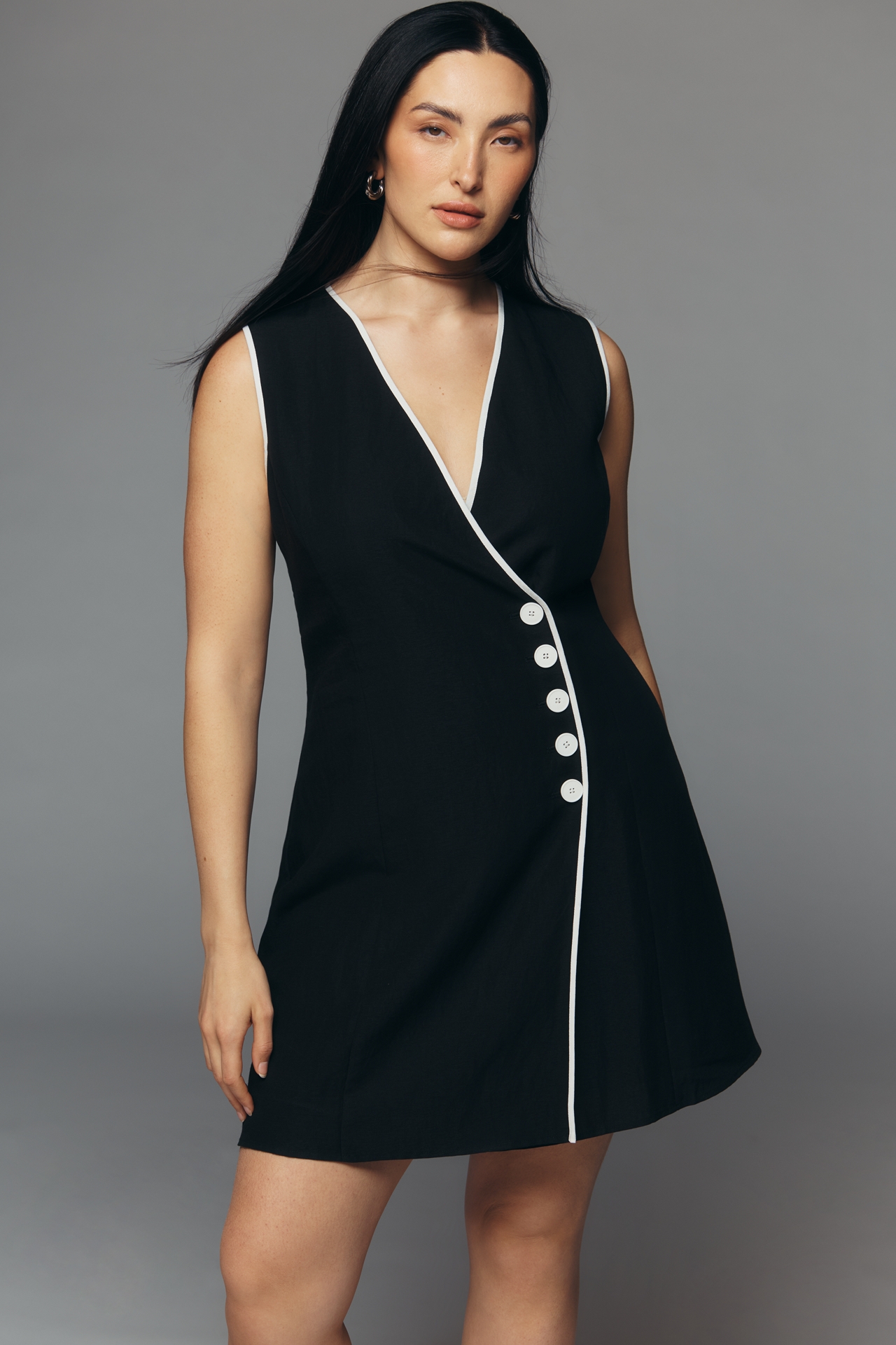 Mare Linen Asymmetric Button Mini Dress