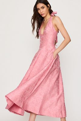 Mare Mare Halter Corset Fit & Flare Jacquard Maxi Dress