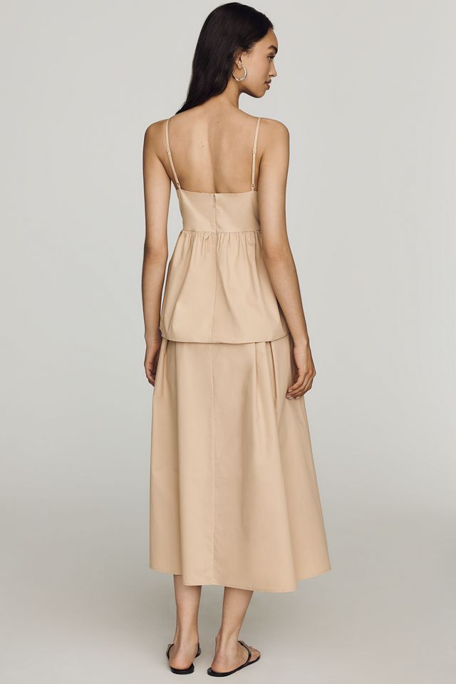 Cotton Tiered V-Neck Midi Dress by Mare Mare in Beige, Size: XL at Anthropologie