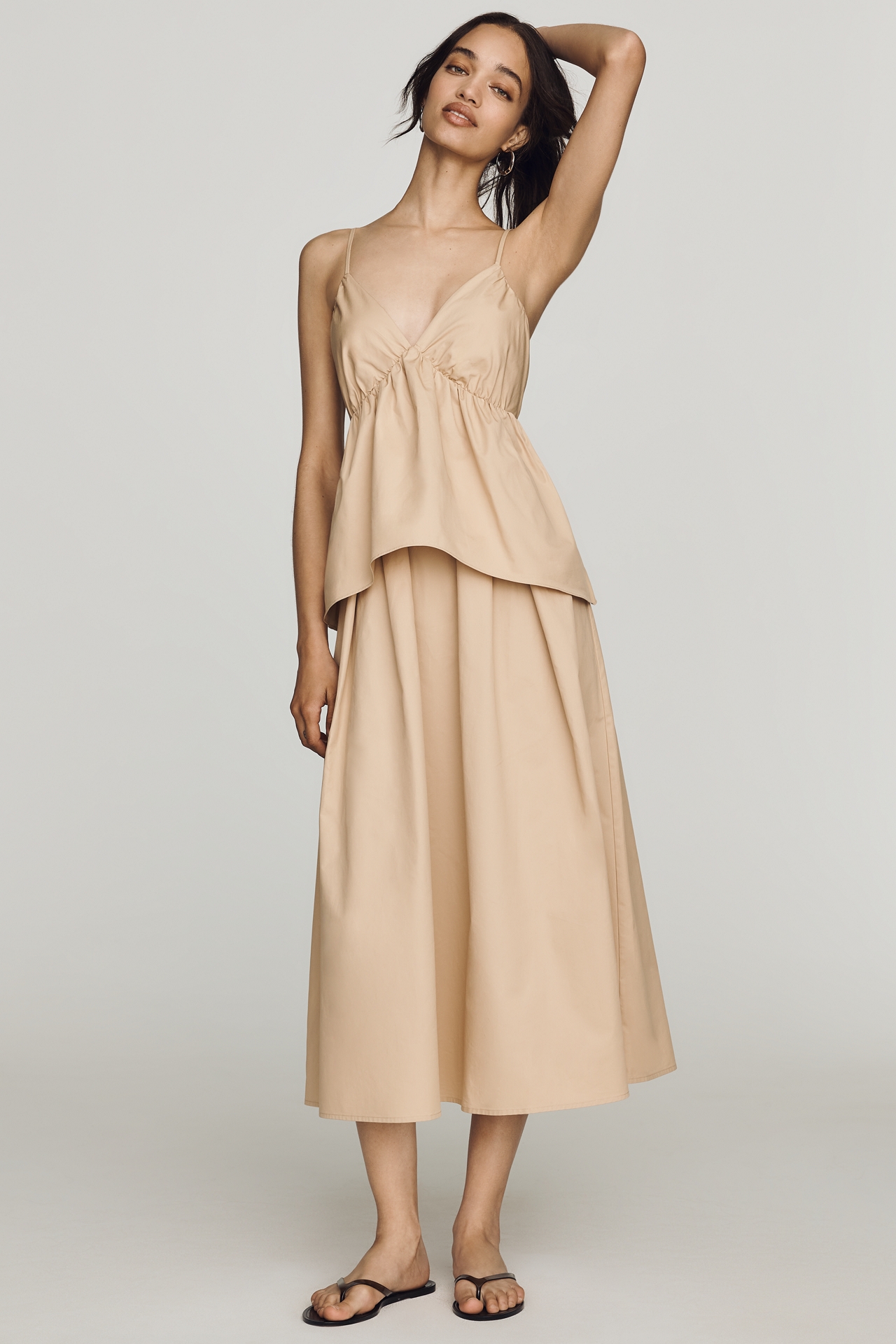 Mare Cotton Tiered V-Neck Midi Dress