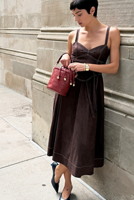 Mare Mare Faux Suede Seamed Midi Dress In Brown