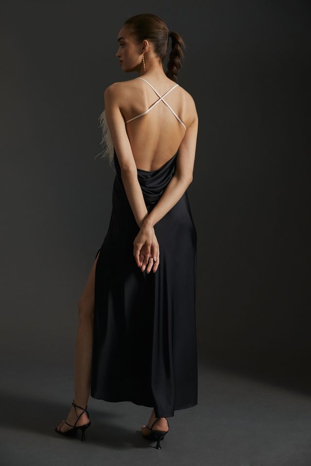 PatBO Feather-Trim Maxi Slip Dress | Anthropologie