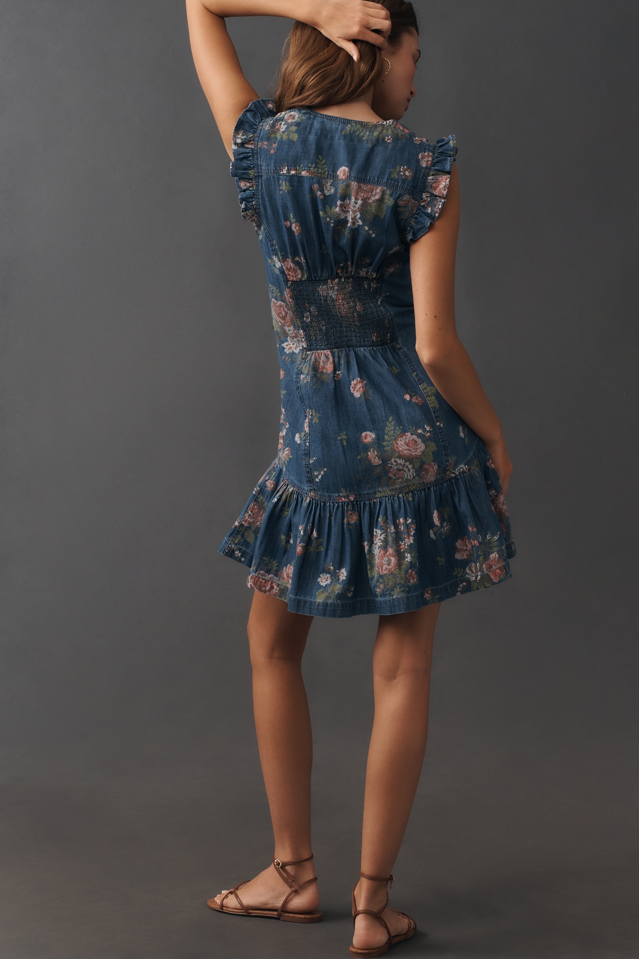 Pilcro Ruffled Denim Sweetheart Flutter-Sleeve Dress
