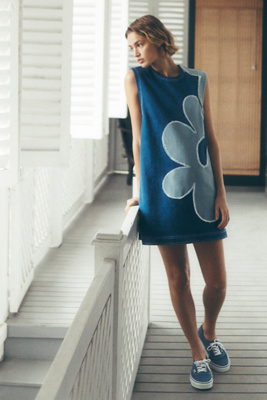 Pilcro Sleeveless Floral Denim Mini Dress