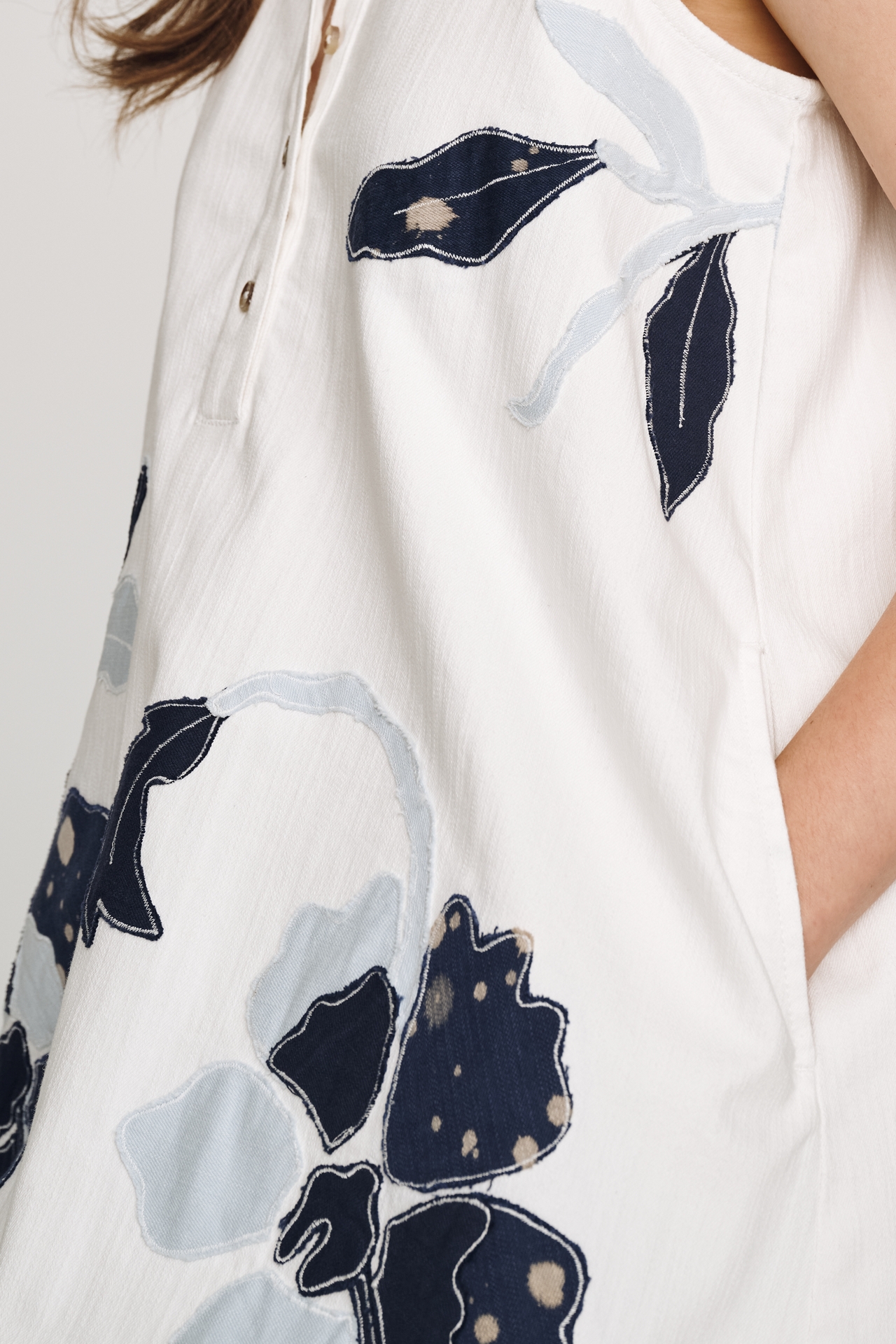 Maeve Denim Applique Swing Mini Dress