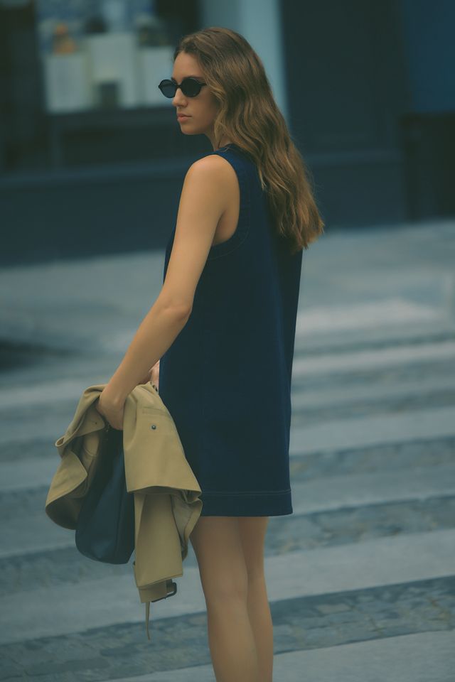 Maeve Emmy Sleeveless Denim Swing Dress #3