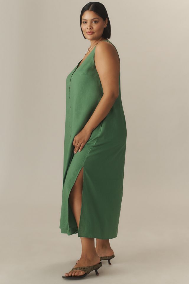 Universal Standard Plus Islet Button-Front Linen Blend Midi Dress #3