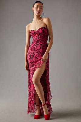 Amanda Uprichard Eden Floral Asymmetric Gown In Pink