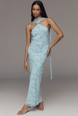 chinese dress ladies Provence Bloom Tiered Maxi Dress Floral Blue