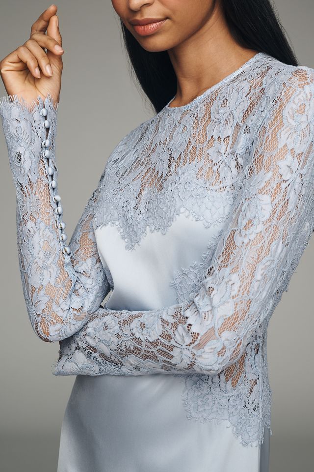 Libby Long-Sleeve Lace Maxi Dress by Hansen & Gretel in Blue, Size: Large at Anthropologie