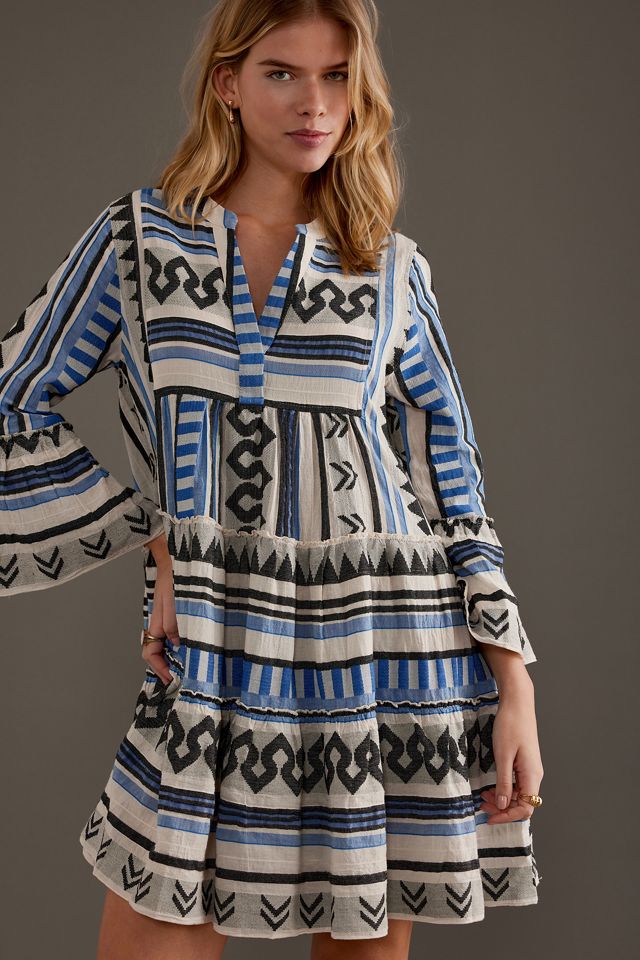 Devotion Twins Ella Blue FlaredSleeve Tiered ALine Mini Dress