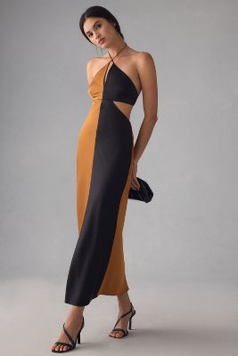 SIGNIFICANT OTHER HALTER COLORBLOCK CUTOUT MAXI DRESS