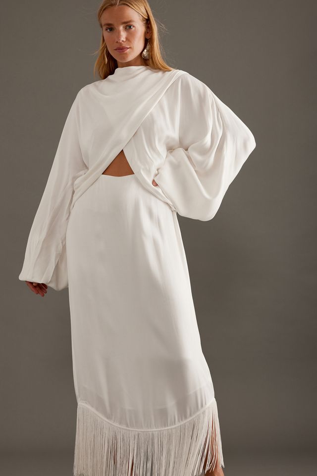 Significant Other Rosa Robe Maxi à Franges Manches Longues #3