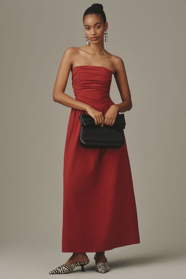 strapless drop waist ruched maxi dress misha Misha Embellished Bust Midi Dress Black main image 1