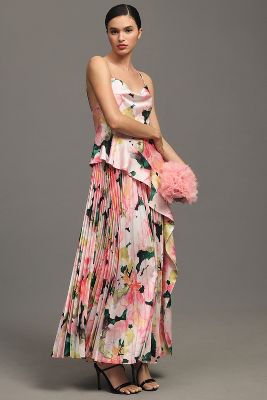 Shop Acler Osullivan Sleeveless Asymmetrical Pleated Maxi Dress In Multicolor