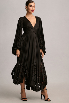 Acler Barlow Plisse Midi Dress In Black