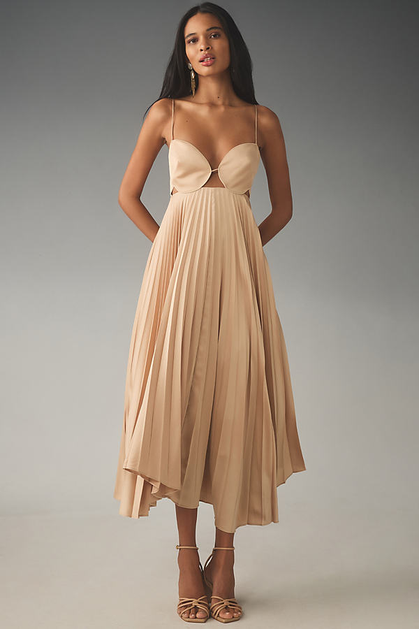 Acler Willcocks Asymmetrical Pleated Midi Dress In Gold