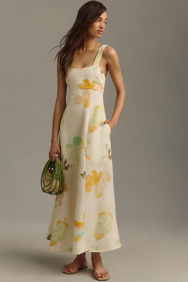 Acler Tate Square-neck Floral Linen Midi Dress In Multicolor