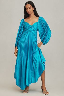 Acler Larimer Long-Sleeve V-Neck Pleated Maxi Dress | Anthropologie