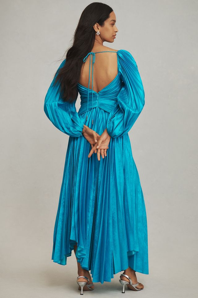 Acler Larimer Long-Sleeve V-Neck Pleated Maxi Dress | Anthropologie