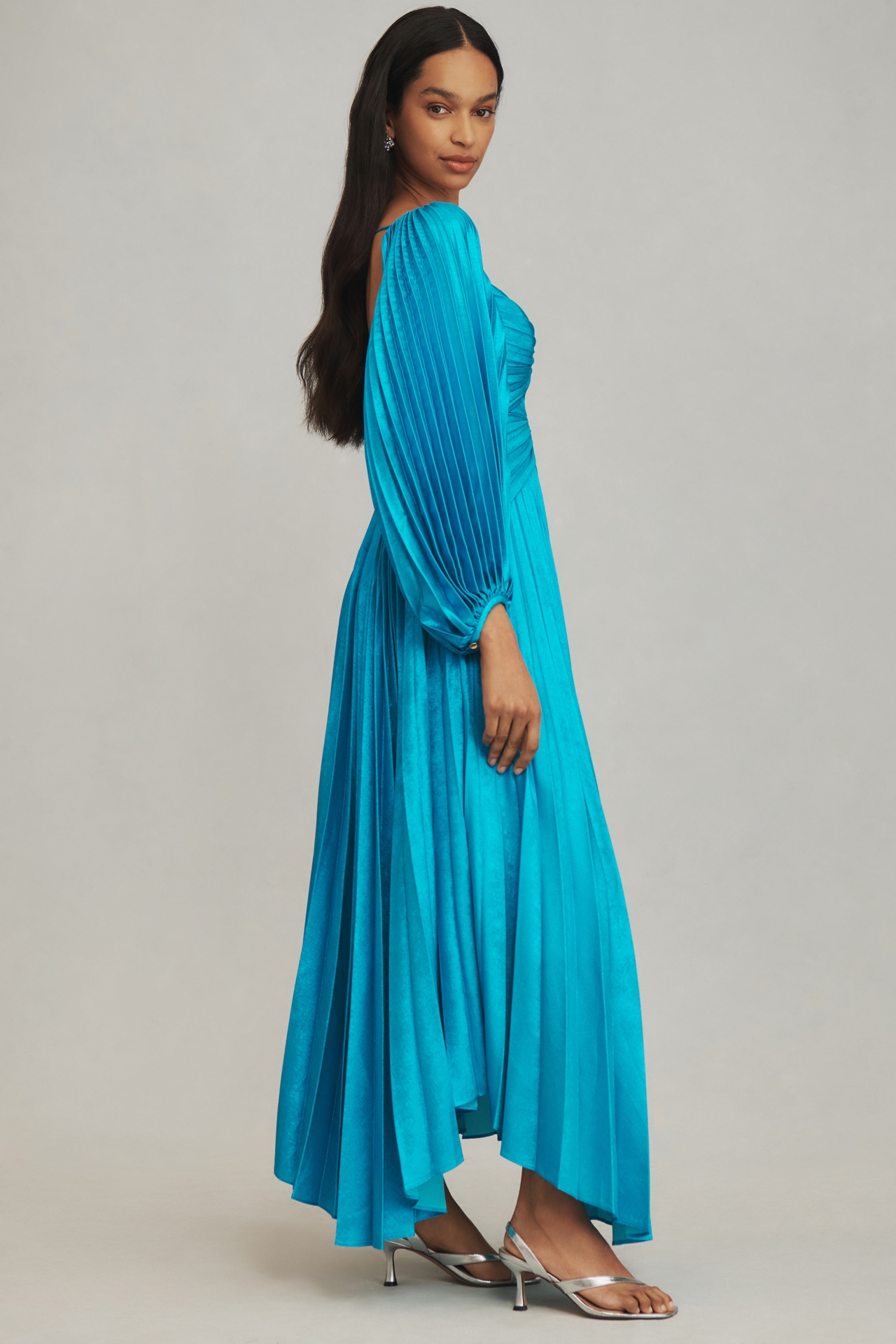 Acler Larimer Long-Sleeve V-Neck Pleated Maxi Dress