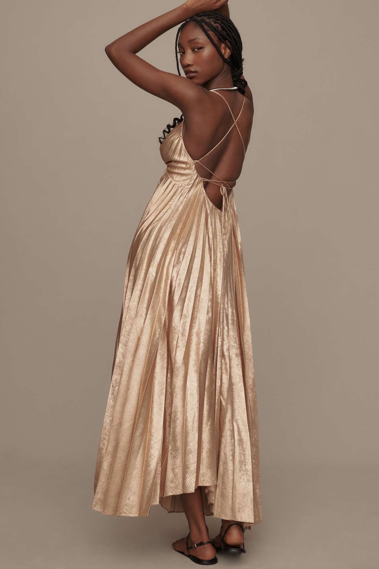 Acler Rothbury V-Neck Pleated Maxi Dress