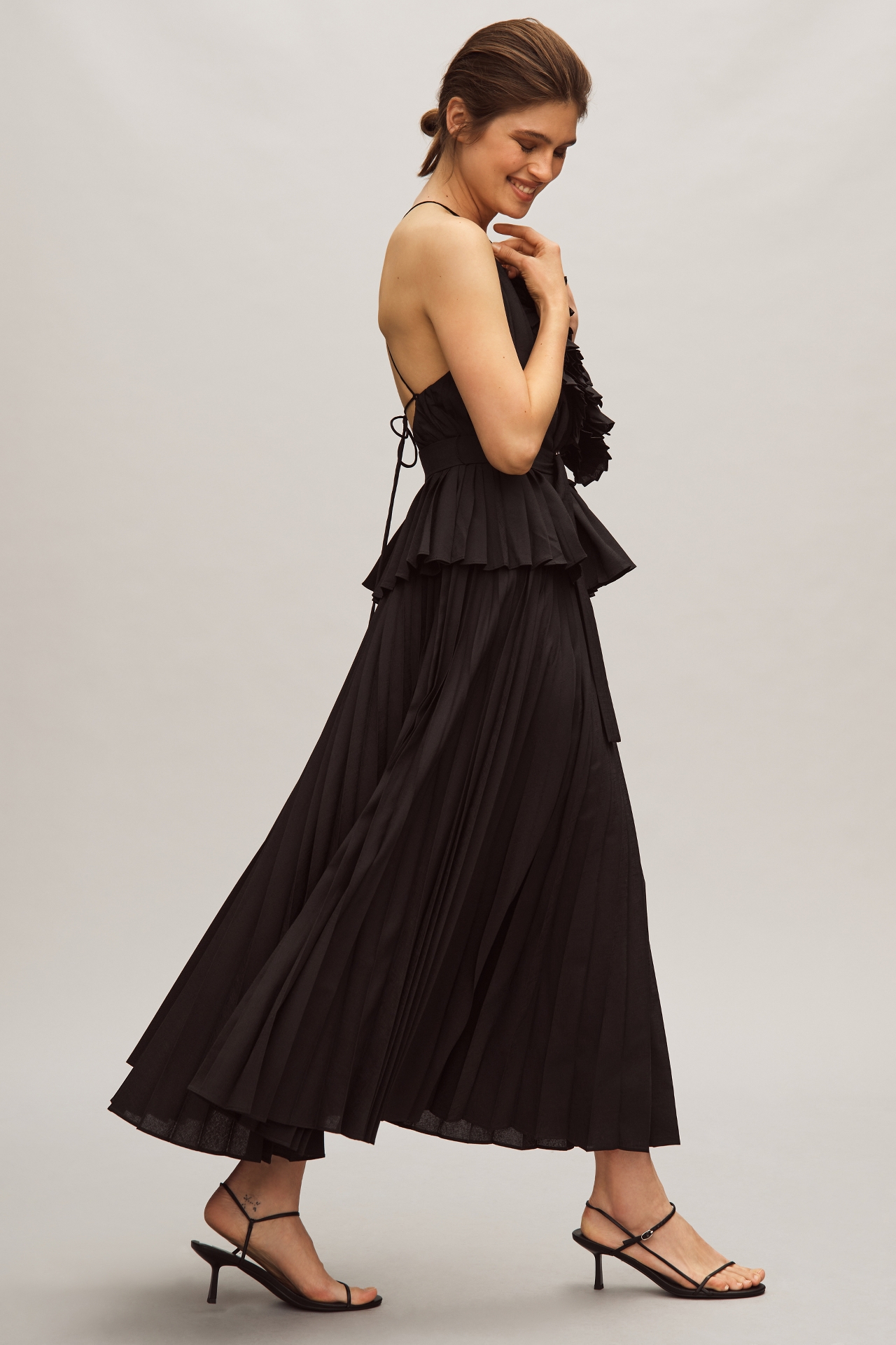 Acler Melton Halter Ruffled Belted Midi Dress