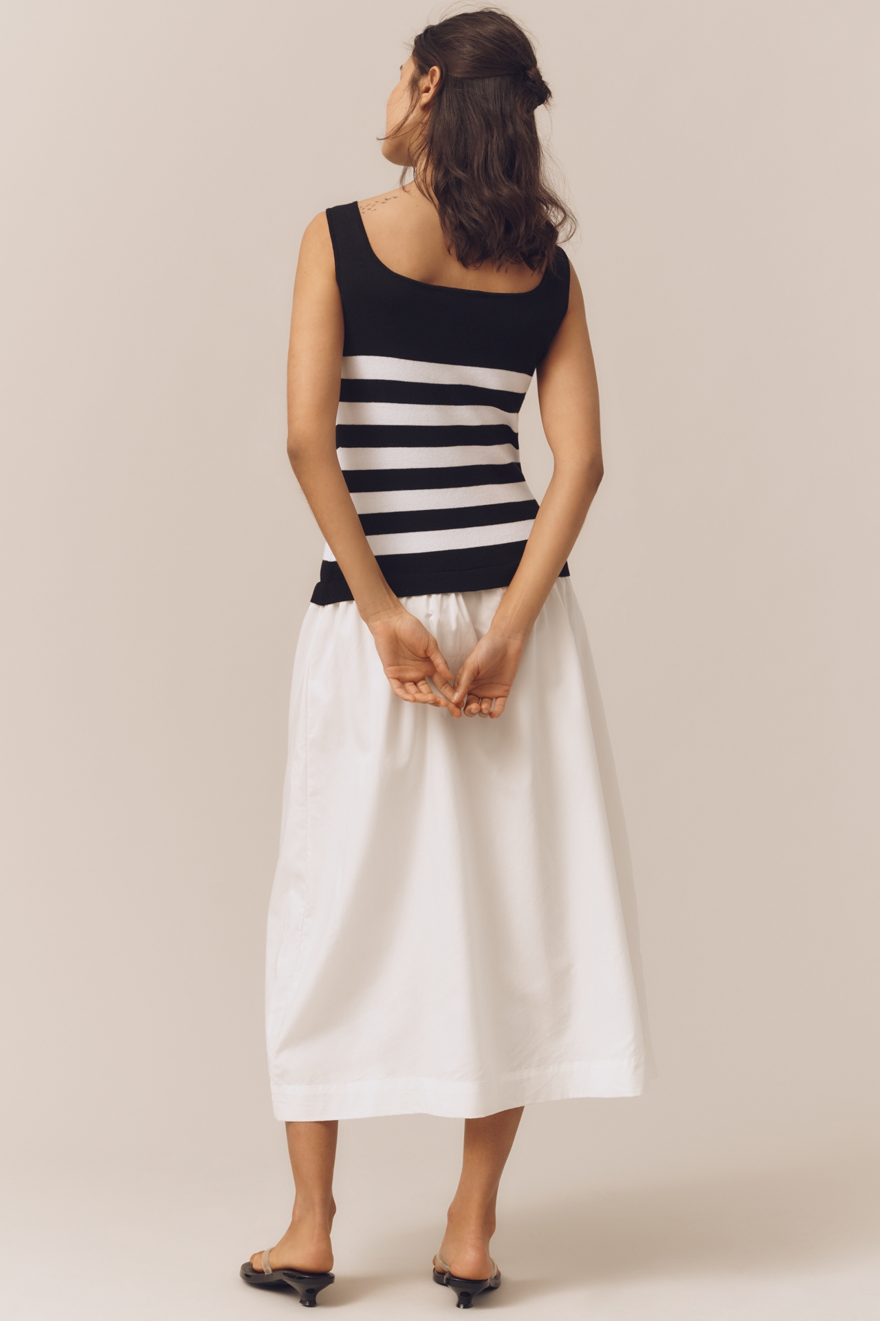 Central Park West Striped Bodice Midi Dress