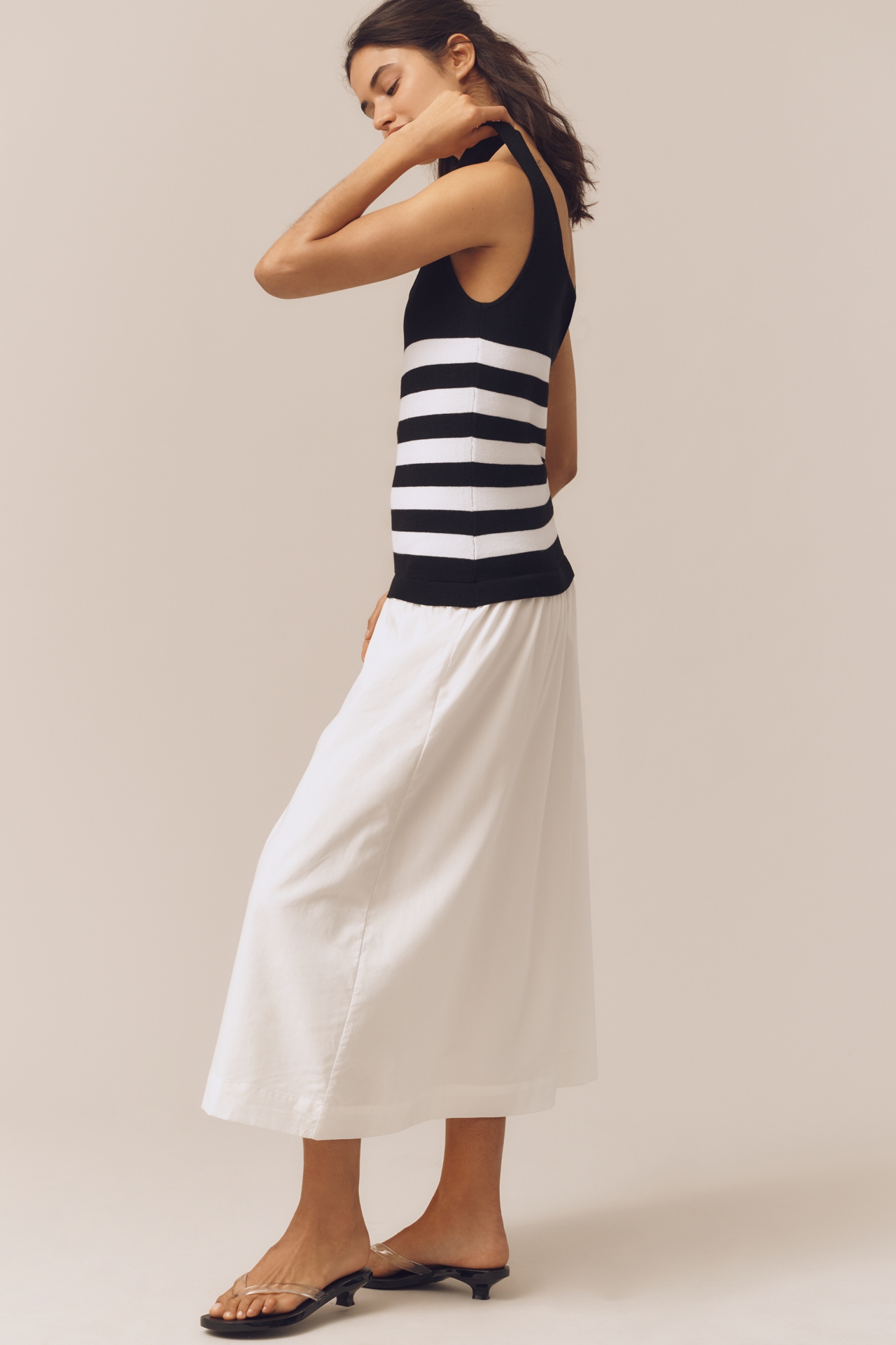 Central Park West Striped Bodice Midi Dress