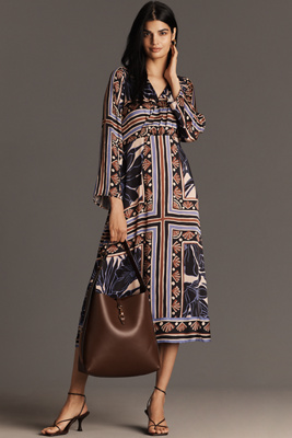 Cental Park West Lilliane Long-sleeve Midi Dress In Blue
