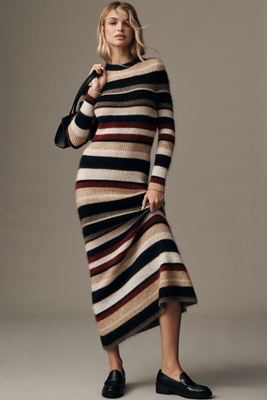 Central Park West Myriam Stripe Sweater Dress In Black