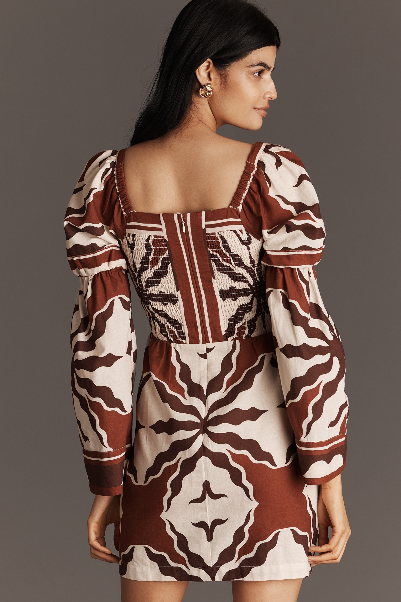 West of Martine Linen Blend Long-Sleeve Mini Dress