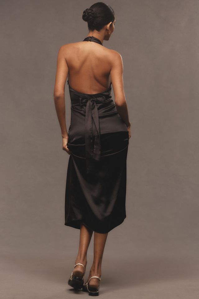 Grey Lab Halter Satin Rosette Midi Dress #1